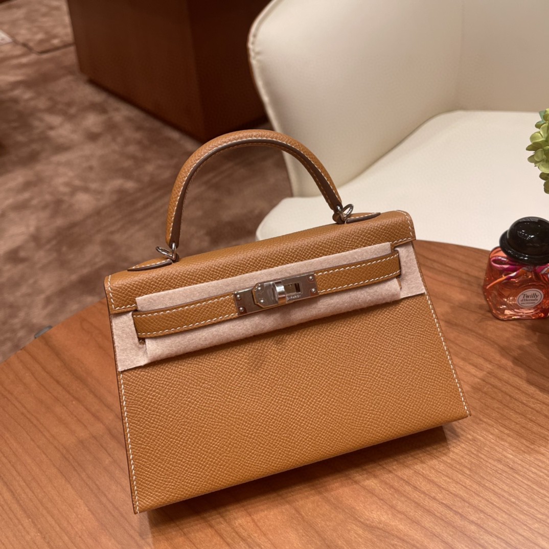 Hermes Mini Kelly 19cm Ostrich Gold Hardware, Gold CK37 - SYMode Vip